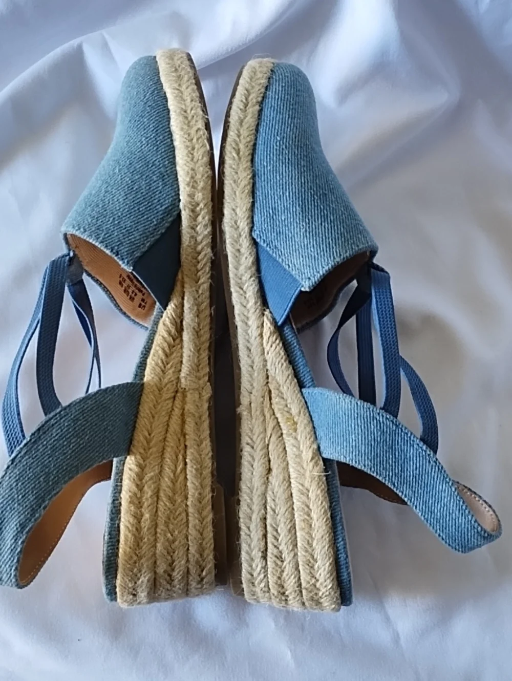 Life Stride Denim Blue Canvas Espadrille Wedge Sandals